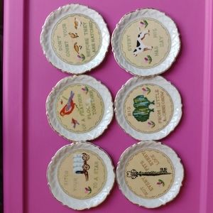 Ardalt Porcelain Coasters Cross Stitches Quotes Set 6